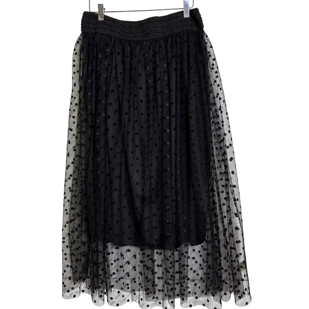 Metro Wear Polka Dot Tulle Midi Skirt Plus Size1X Black Sheer Overlay goth - Picture 2 of 9